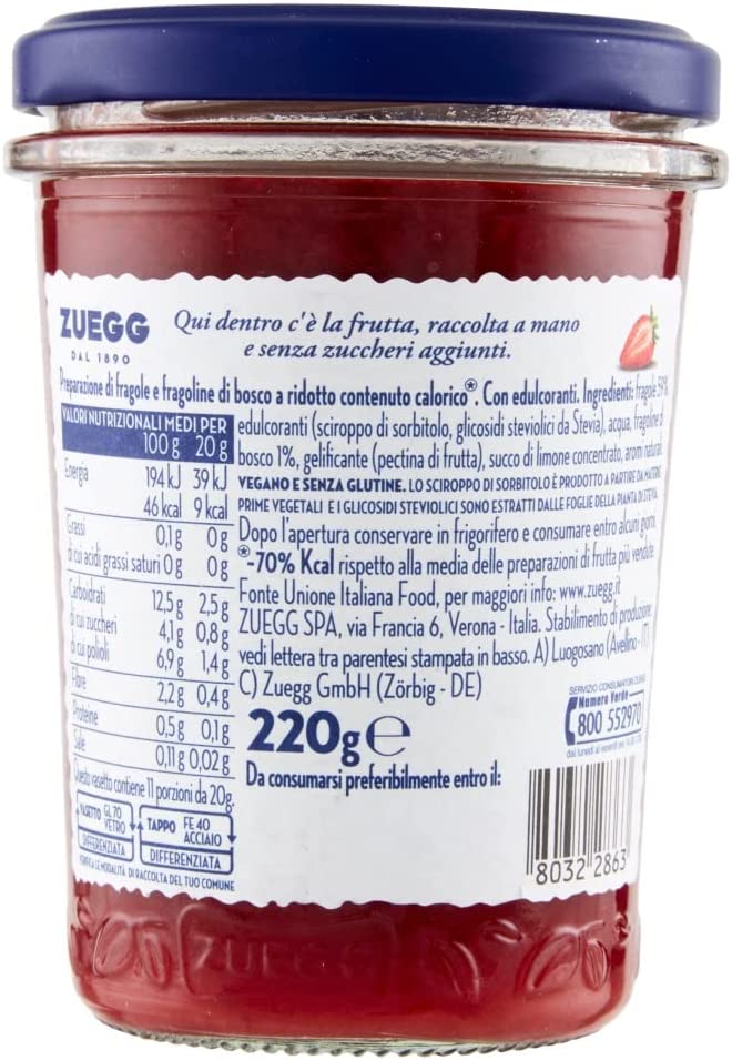 Zuegg Zero Zuccheri Aggiunti Fragole e Fragoline di Bosco - 220 g