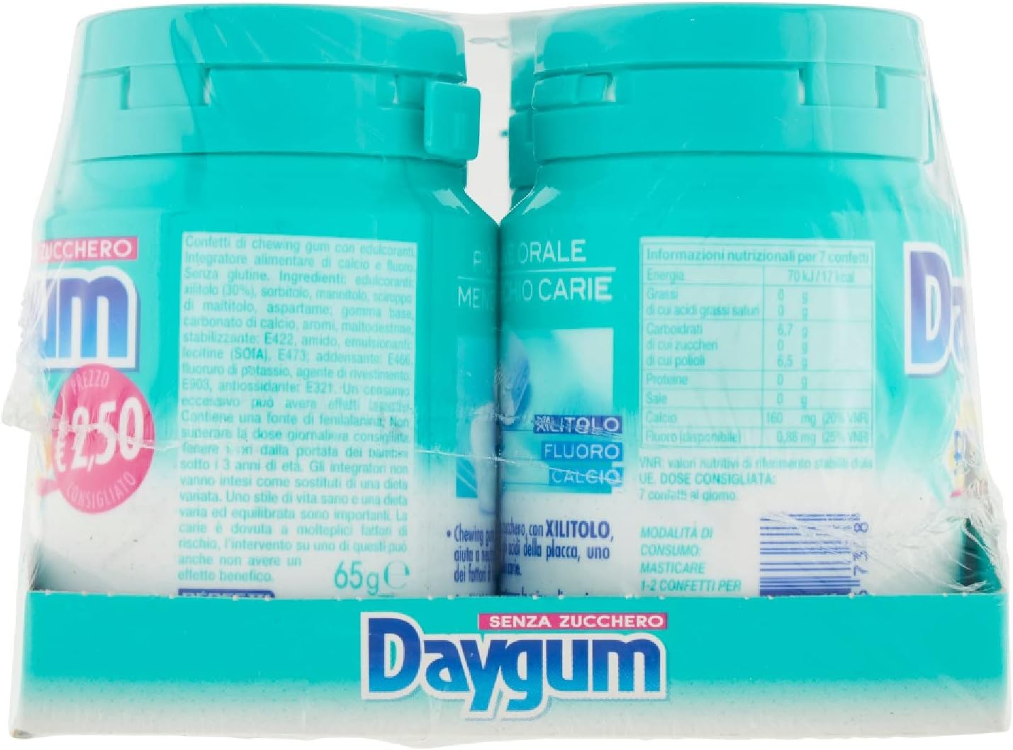 Daygum Protex Chewing Gum Senza Zucchero, Gusto Menta, Confezione da 6 Mini Barattoli, 46 Gomme da Masticare Ciascuno