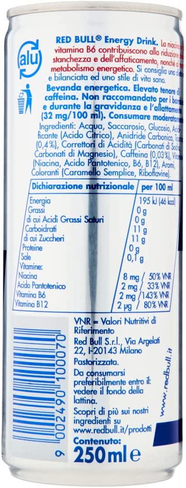 Red Bull Energy Drink, 250 Ml (24 Lattine)