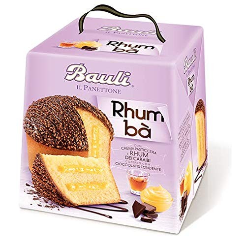 PANETTONE BAULI RHUM BA' 750 GRAMMI CON CREMA PASTICCERA E RHUM DEI CARAIBI COPERTO CON CIOCCOLATO FONDENTE