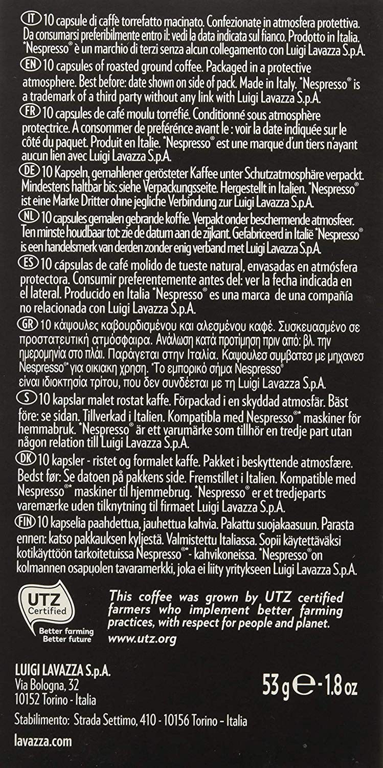 Lavazza Capsule Compatibili Nespresso Espresso Decaffeinato Ricco - 10 confezioni da 10 capsule