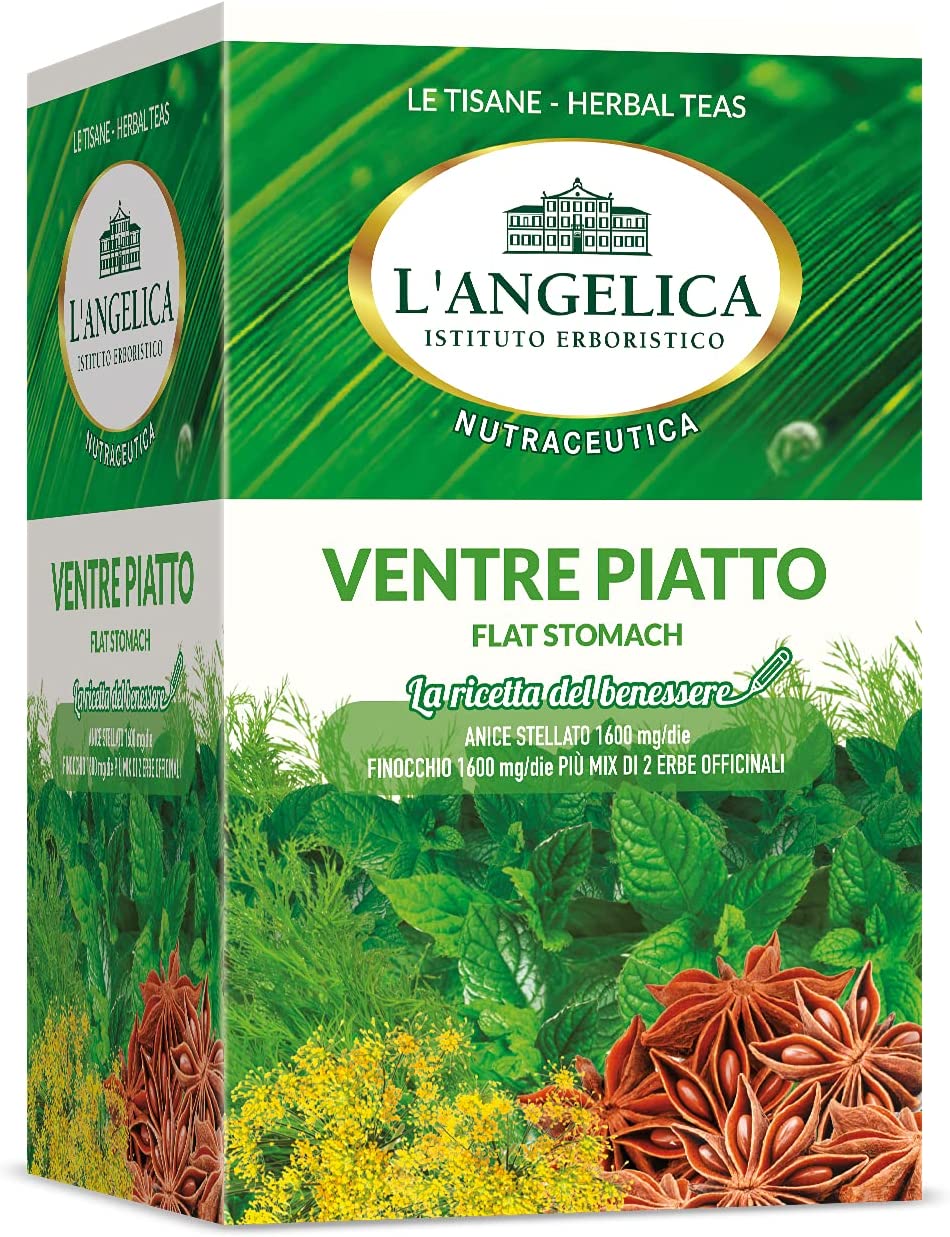 L'Angelica, Tisana Funzionale Ventre Piatto a Base di Finocchio, Anice Stellato e Menta, Tisane contro il Gonfiore Addominale, Vegan, 10 Confezioni da 20 Filtri Ciascuna