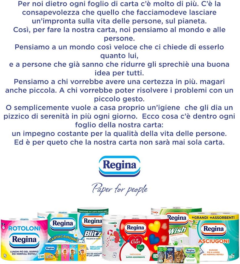 Asciugoni Regina Carta Cucina | Confezione da 2 Rotoli a 2 veli | 85 strappi per rotolo* | Maxi Fogli più Grandi e più Assorbenti | Carta 100% certificata FSC®