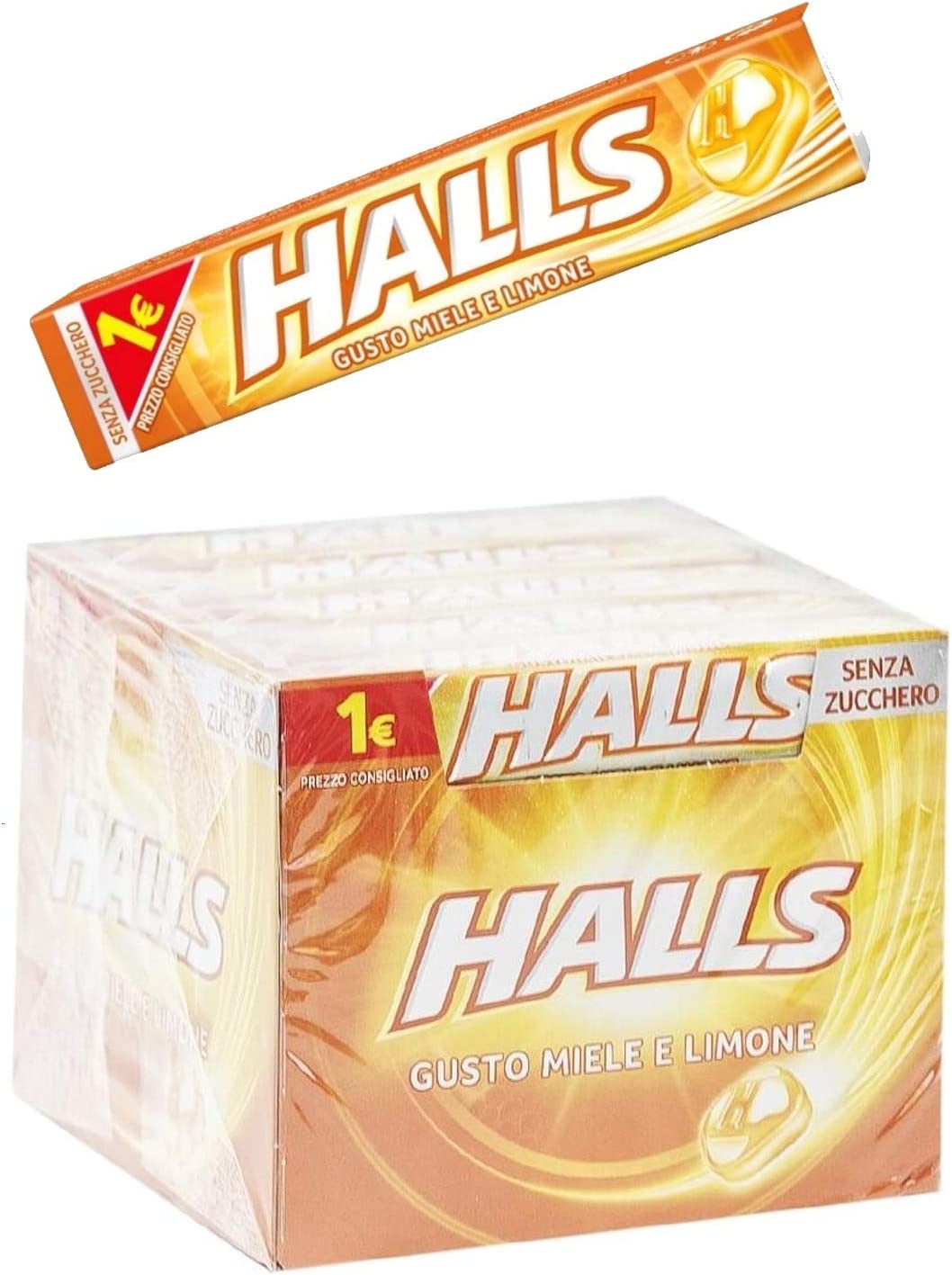 10 PACCHETTI CARAMELLE HALLS GUSTO MIELE E LIMONE SENZA ZUCCHERO 32 GR