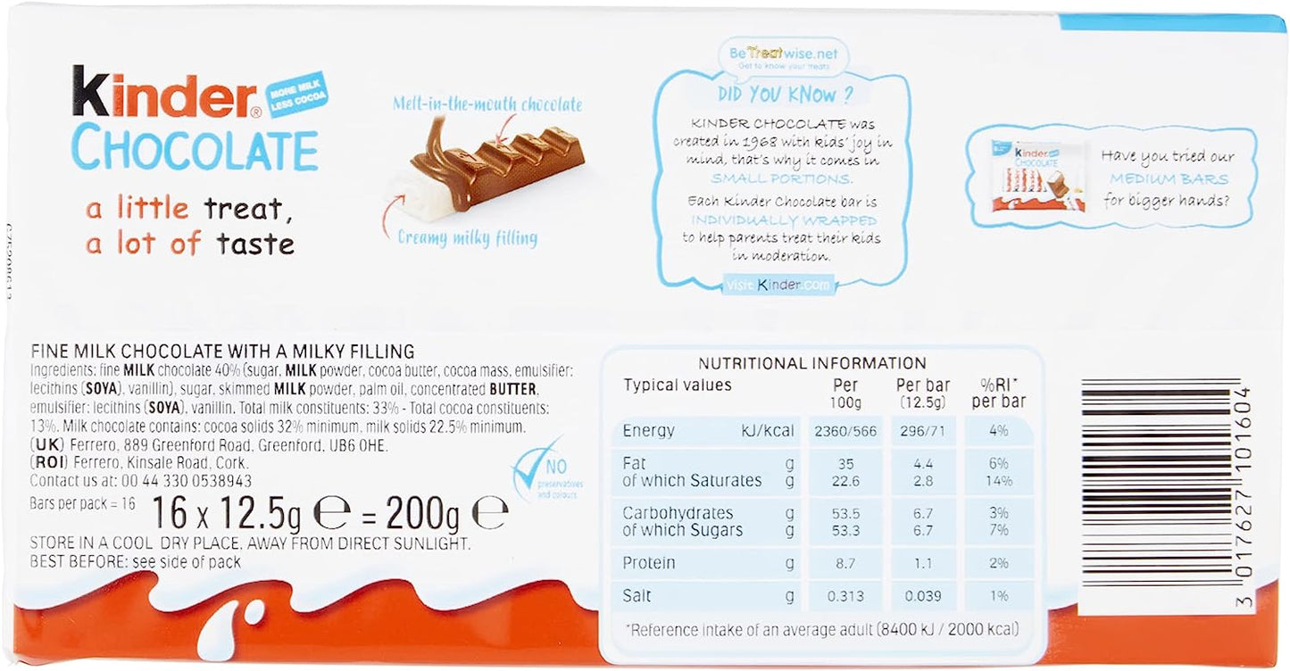 Kinder Cioccolato Mini Barrette di Cioccolato al Latte Piccolo con Crema FIlling 16 Barrette