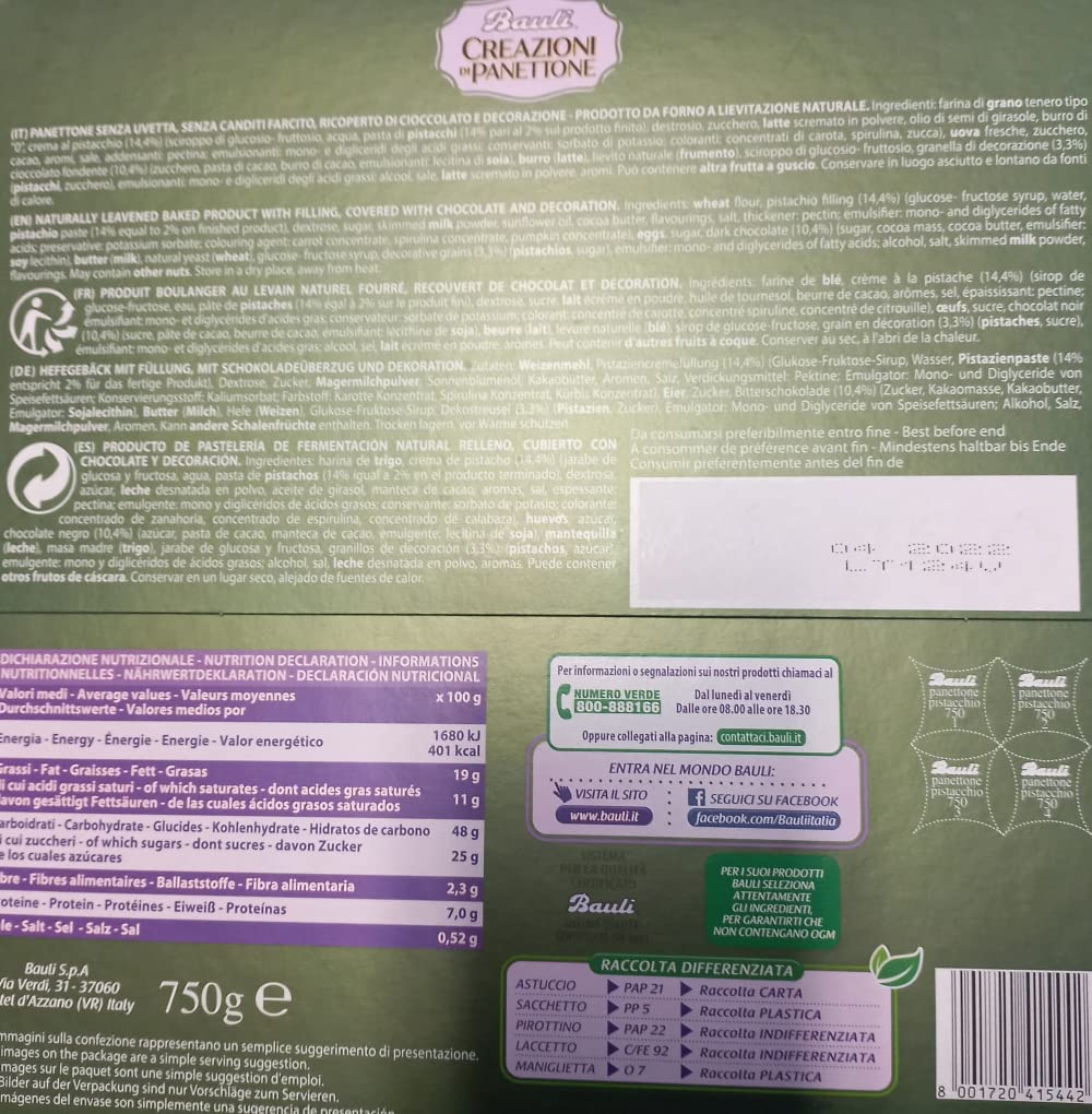 Bauli Creazioni Di Panettone Al Pistacchio, 750g