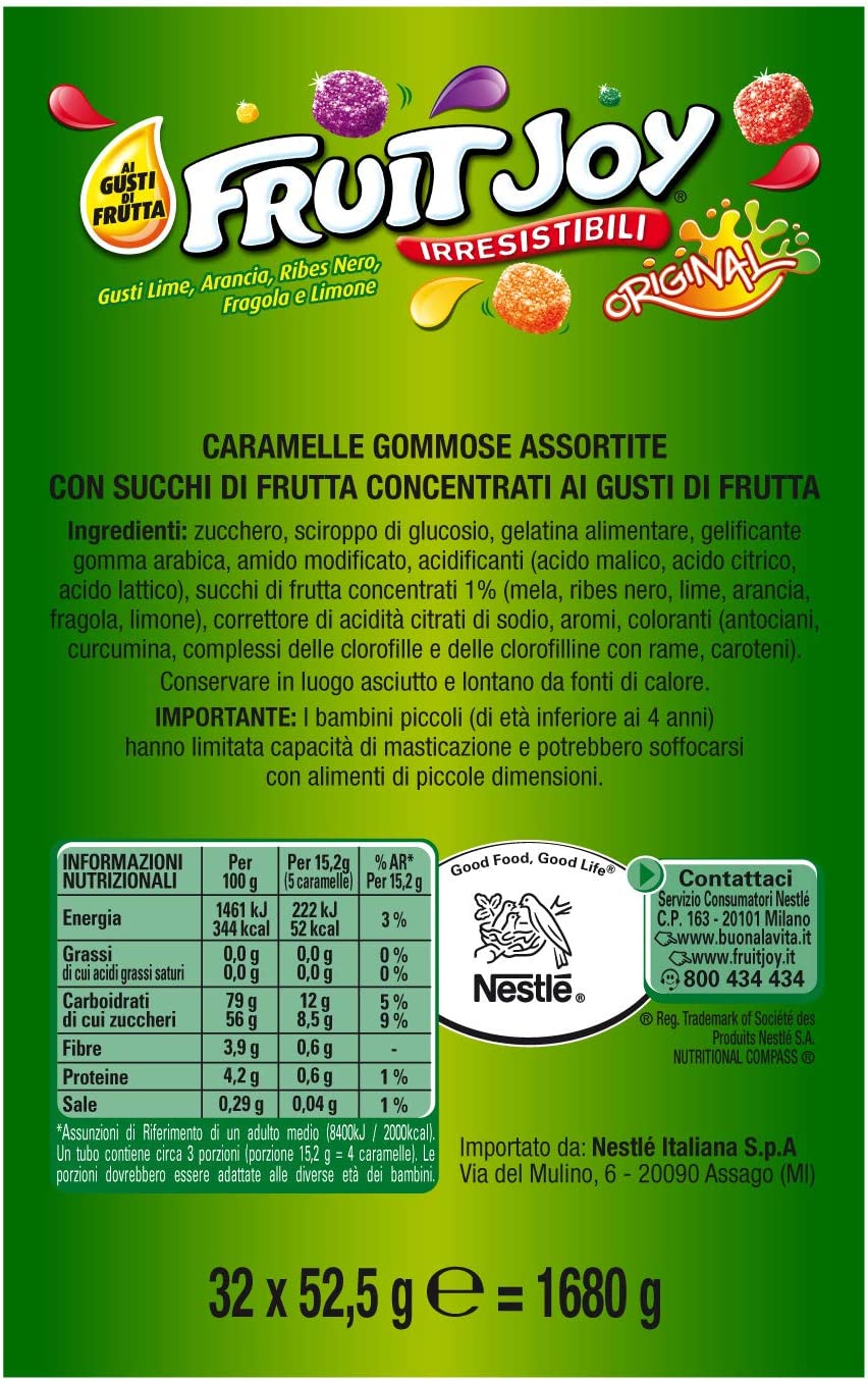 Nestlé Fruit Joy Original Caramelle Gommose ai Gusti di Frutta, 32 Tubi da 52.5 g