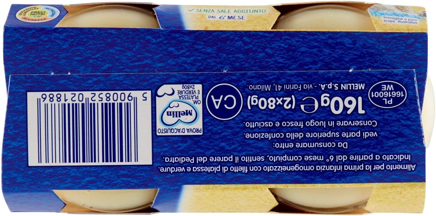 Mellin Omogeneizzato Di Platessa E Verdure 100% Naturale, 80 g, Confezione da 24