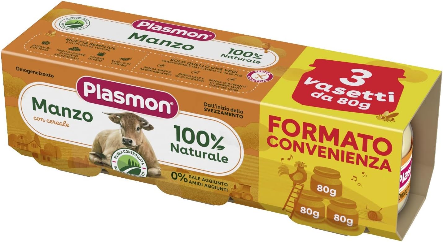 Plasmon Omogeneizzato Carne Manzo e cereale 80g 24 Vasetti Con