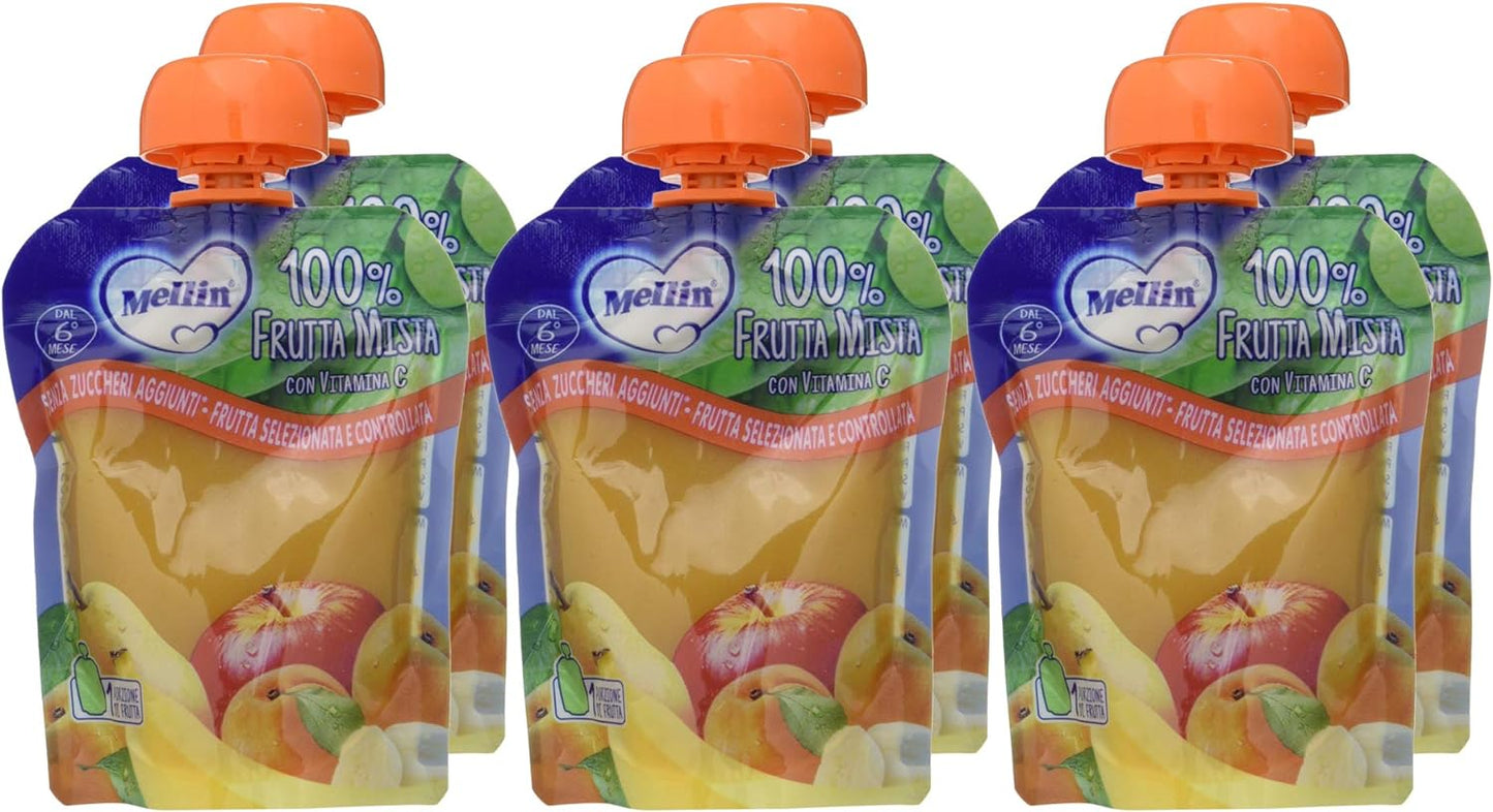 Mellin Pouch Merenda Frutta Mista Con Vitamina C, 90 g, Confezione da 6