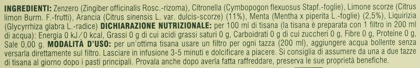 L'Angelica, Tisana Funzionale Zenzero e Limone, Ideale per il Dopo Pasto, Proprietà Digestive e Rilassanti, Vegan, 10 Confezioni da 20 Filtri