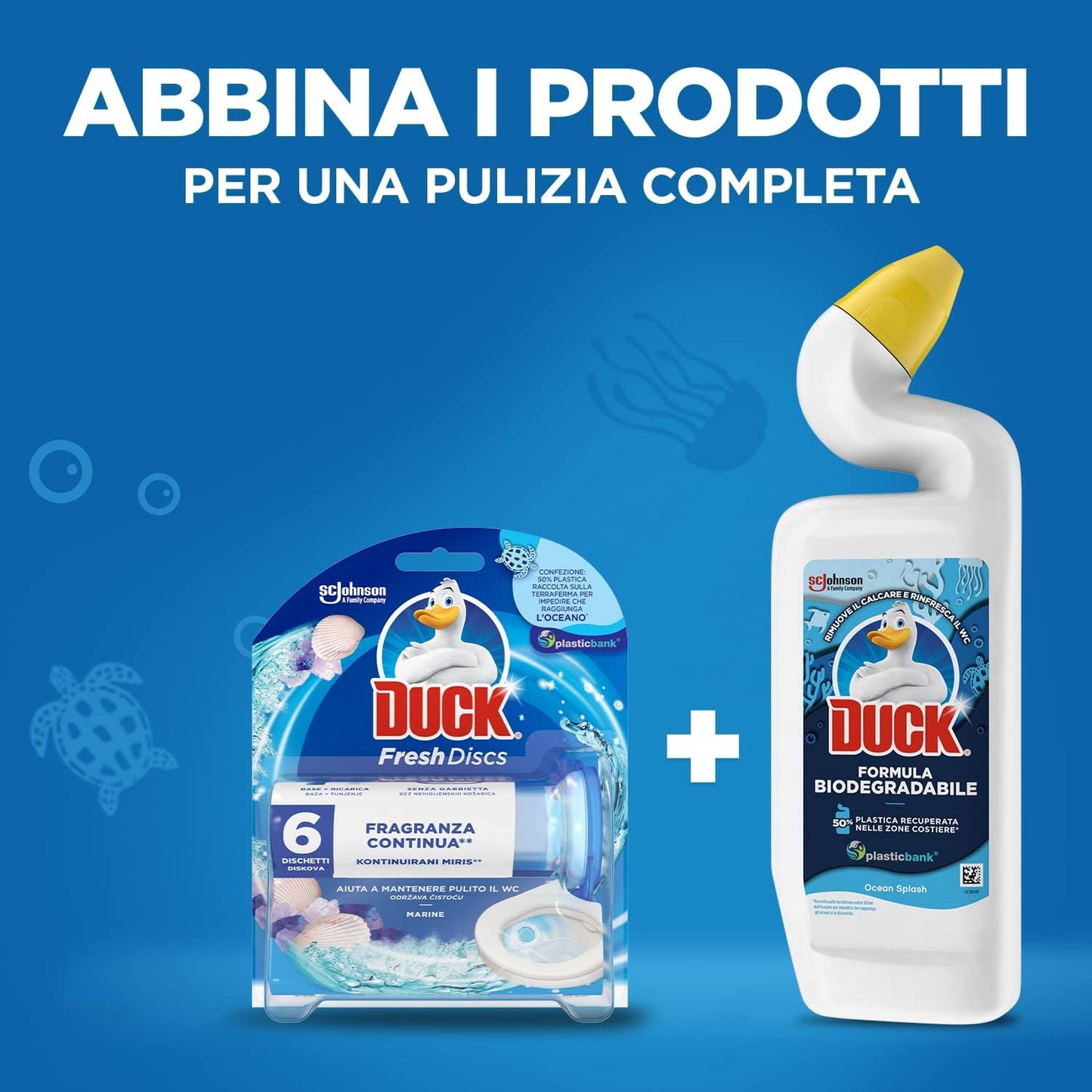 Duck Fresh Discs - Base per Dischi Gel Igienizzanti WC, Fragranza Marine - Confezione da 1 Applicatore e 6 Dischetti