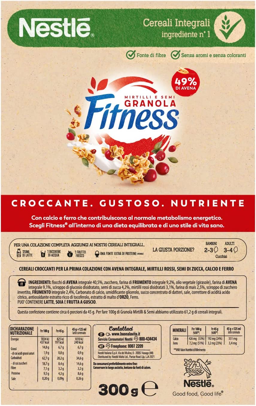 NESTLÉ FITNESS Granola Mirtilli Rossi e Semi di Zucca Cereali Croccanti, Confezione da 300g