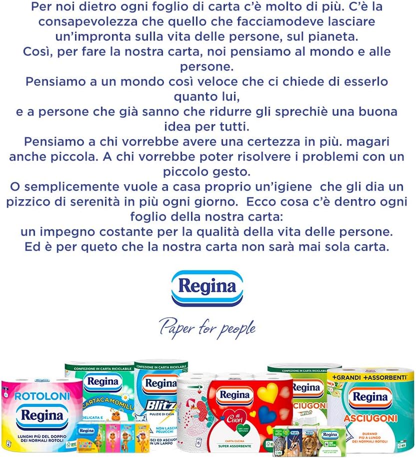 Regina Cartacamomilla - 4 Rotoli di Carta Igienica, 300 Soffici Fogli a 3 Veli, Delicata e Consistente, Profumo di Camomilla, Confezione in Carta Riciclabile, Carta 100% Certificata FSC