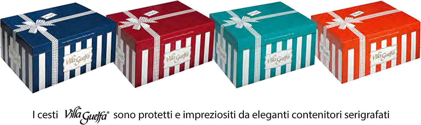 Villa Guelfa Prestigio Cesto Regalo Natalizio in Vimini con Prodotti Alimentari e Bevande - 19 pezzi