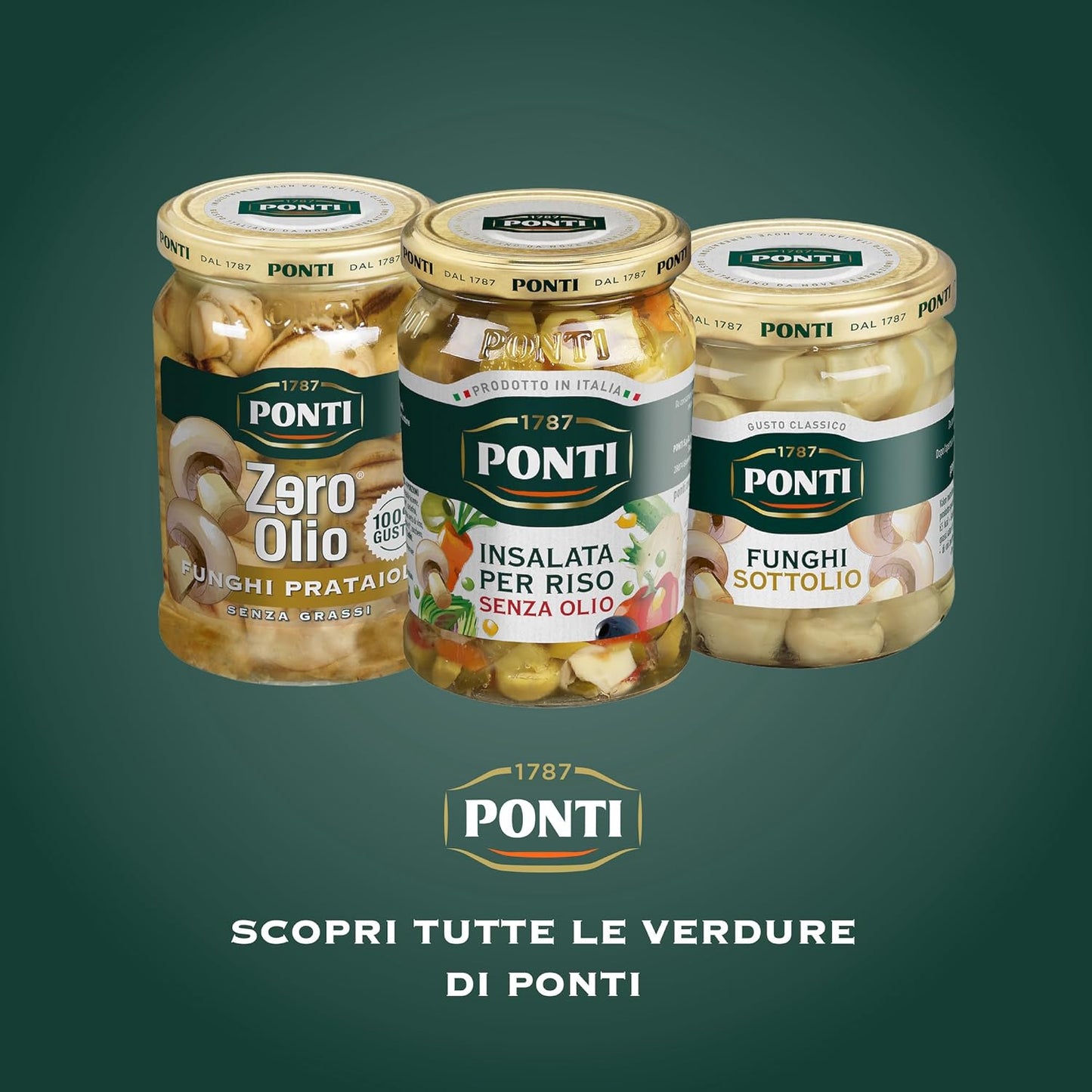 Ponti, Funghi Prataioli, Funghi Sottolio Coltivati in Olio di Semi di Girasole, Gusto Ricco e Naturale, Ideale per Insaporire le tue Ricette, 100% Made in italy, 12 Vasi da 190 gr