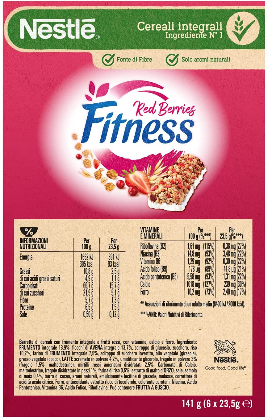 FITNESS FRUTTI ROSSI Barretta di Cereali con Frutti Rossi 6 Pezzi