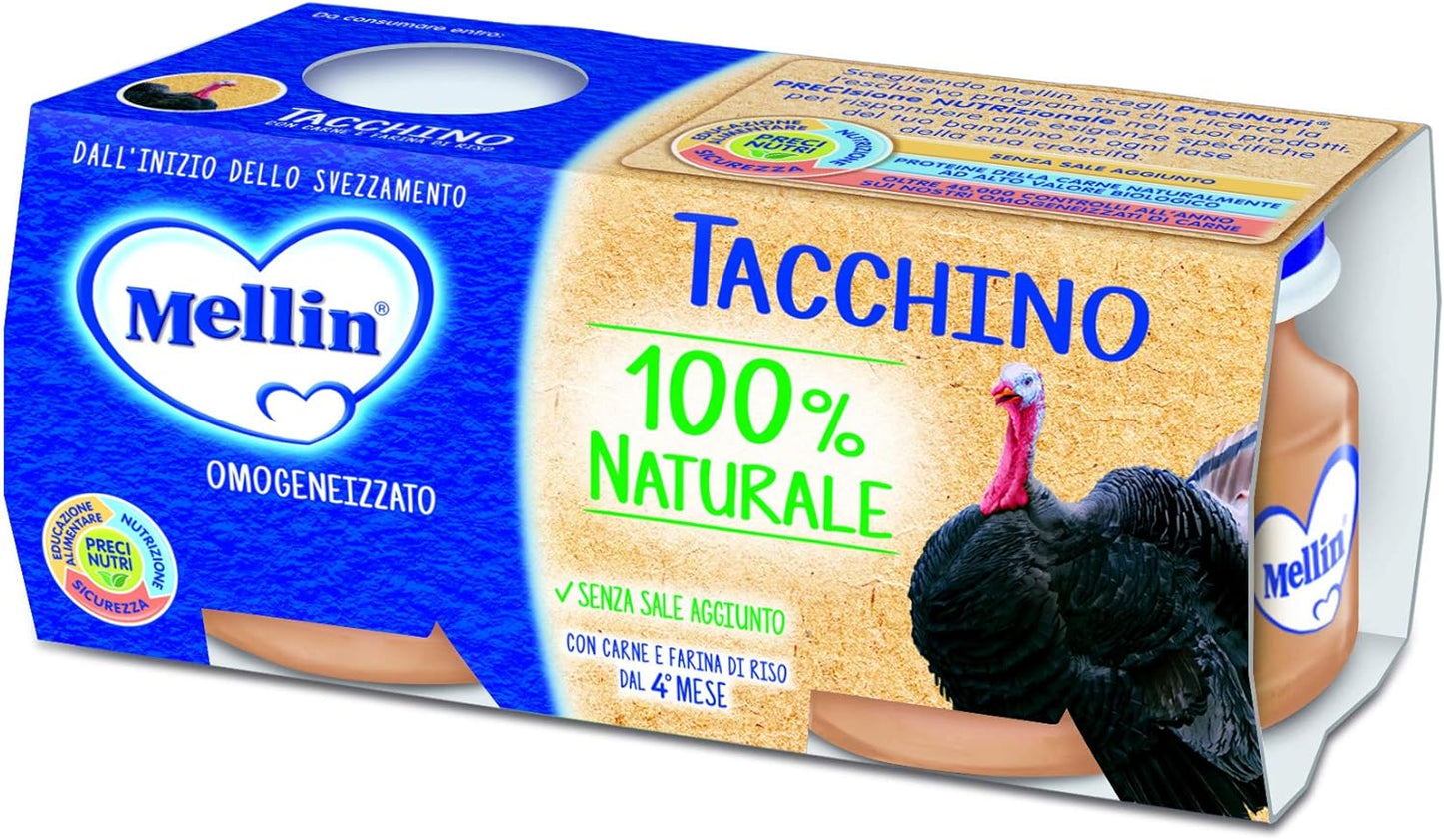 Mellin Omogeneizzato di Tacchino 100% Naturale – 12 Vasetti da 80 gr