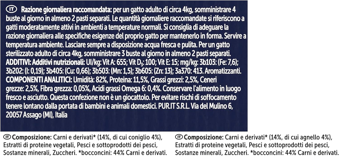 Purina Felix Le Ghiottonerie Cibo Umido per Gatti con Coniglio e Agnello, 4 buste da 85 g Ciascuna