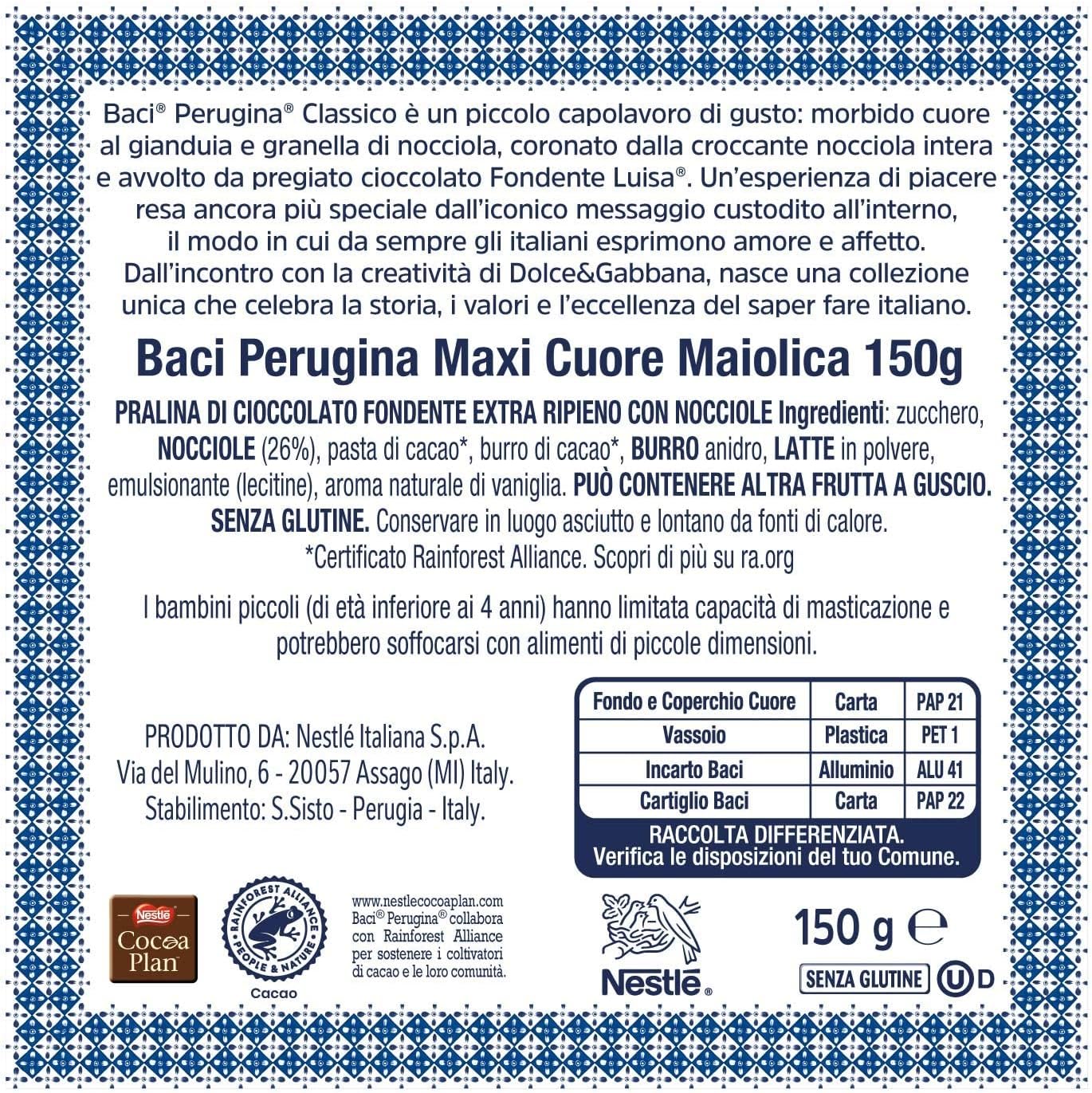 BACI PERUGINA CLASSICO Cioccolatini fondenti ripieni alla Gianduia, Scatola Regalo San Valentino 150g