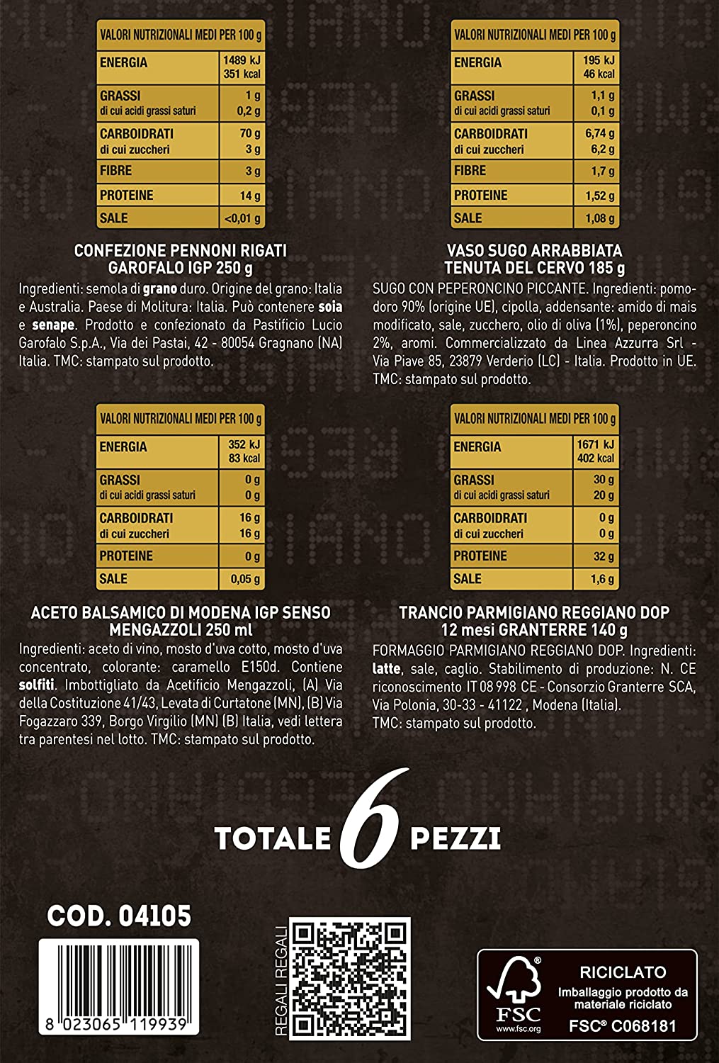 REGALI REGALI | Confezione Regalo "Sapori D'Italia", Confezione Alimentare Natalizia, Scatola con Parmigiano Reggiano DOP, Pasta, Sugo, Aceto Balsamico di Modena e Mini Ricettario, Idea Regalo