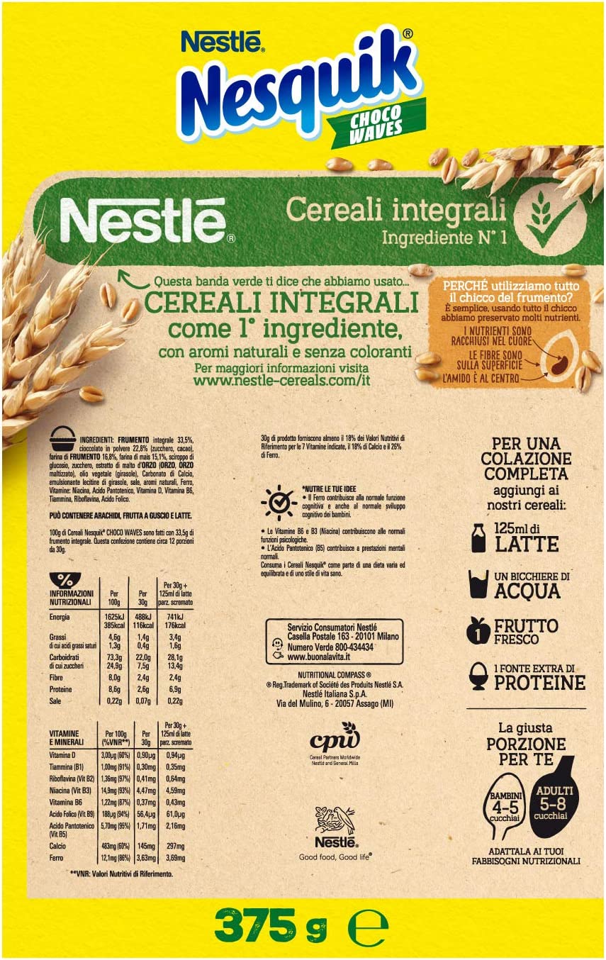 Nesquik Choco Waves Barchette di Cereali Integrali al Cioccolato, 375g