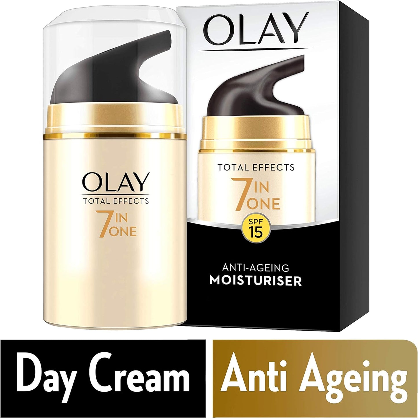 Olaz Total Effects 7 benefici in 1 Crema Viso Idratante Giorno Antirughe, protezione solare SPF15, ideale come base trucco, con Niacinamide, Vitamina C, Vitamina E e Vitamina B3 - 50 ml