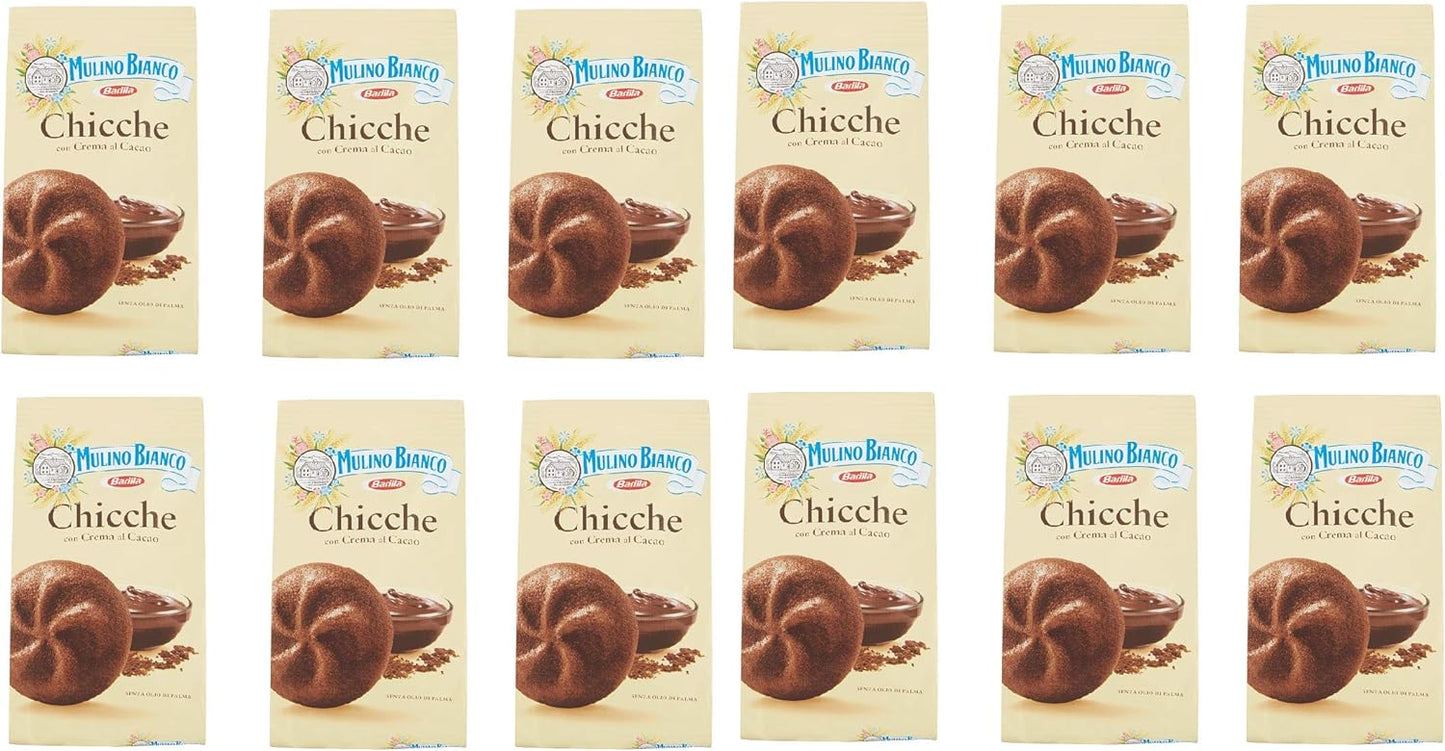 12 pezzi Mulino Bianco chicche al Cacao Cioccolato Riempito Biscotti Snack 200 g