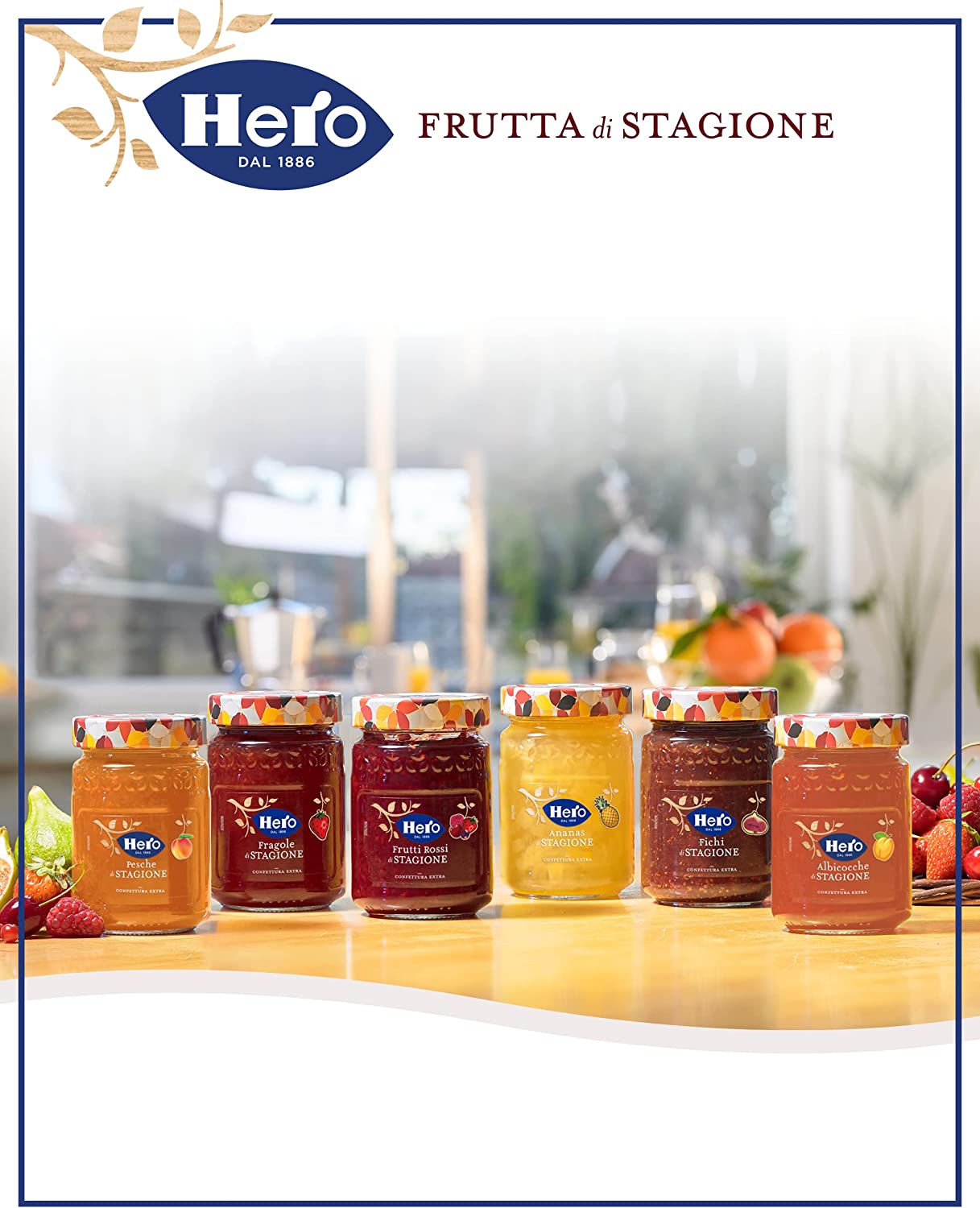 Hero Confettura Fragole di Stagione, 8 vasetti da 350 gr, marmellata e confettura extra con frutta raccolta nell'ultima stagione, frutta di alta qualità, metodo tradizionale