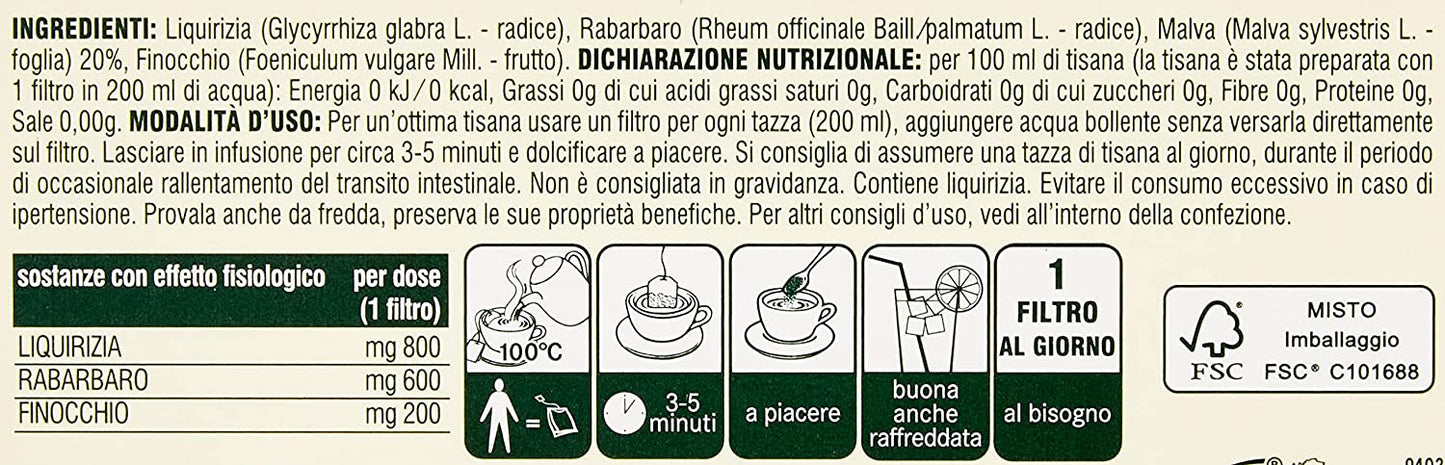 L'Angelica, Tisana Funzionale La Giusta Regola, Favorisce la Quotidiana Regolarità, Infuso con Estratti di Rabarbaro, Liquirizia, Finocchio e Malva, Vegan, Formato: 20 Filtri