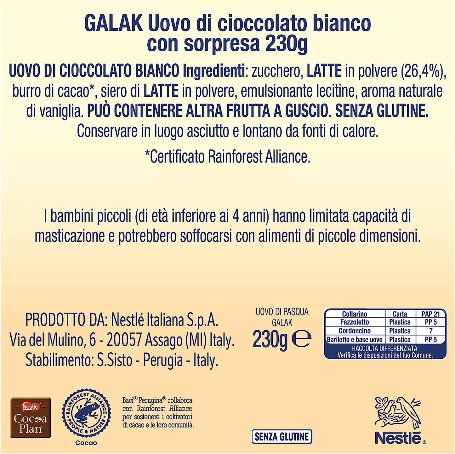NESTLÉ GALAK Uovo di Pasqua Cioccolato Bianco con Sorpresa 230g