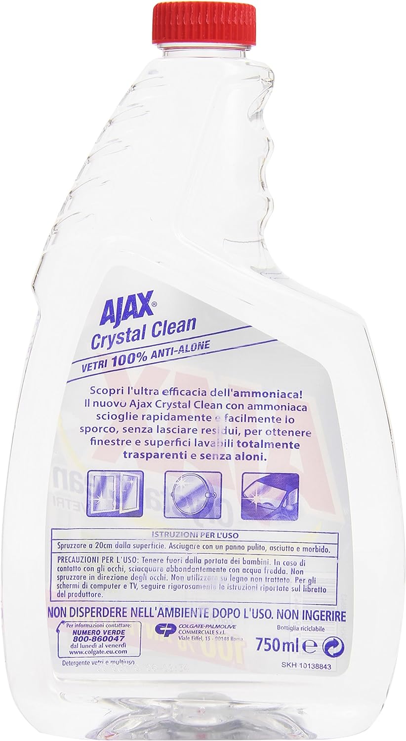 Ajax - Detersivo per Vetri, con Ammoniaca, 100% anti-alone - 750 ml