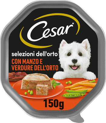 Cesar Selezioni dell'Orto Cibo per Cane con Manzo e Verdure dell'orto 150 g - 14 Vaschette