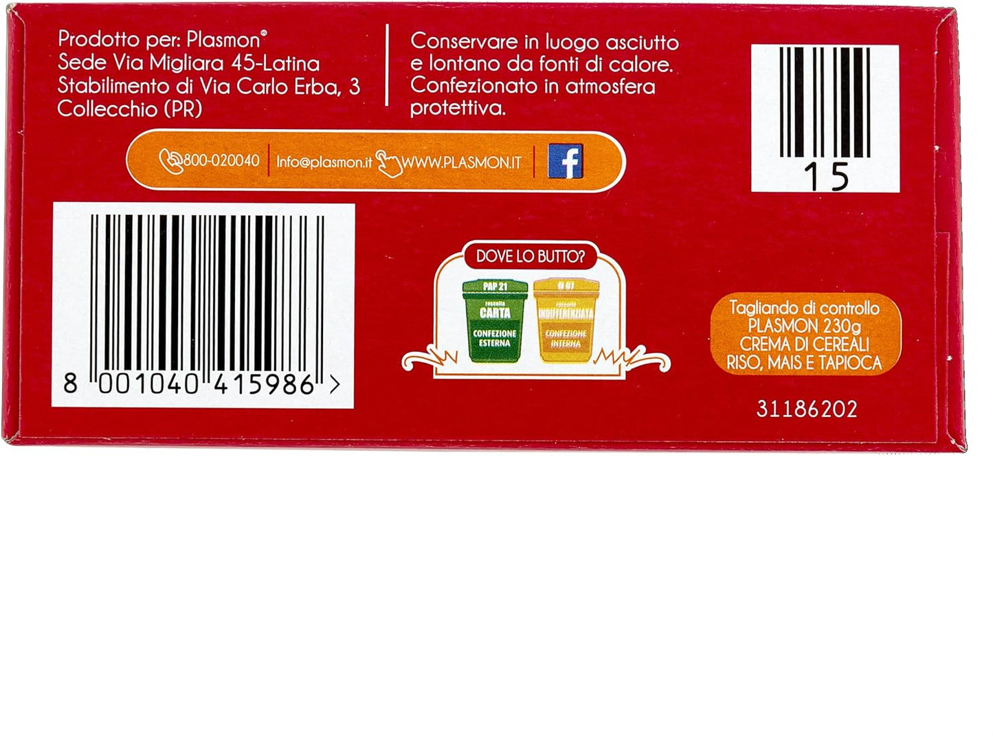 Plasmon Crema di Cereali Riso, Mais, Tapioca - 230 g, 6 Confezioni