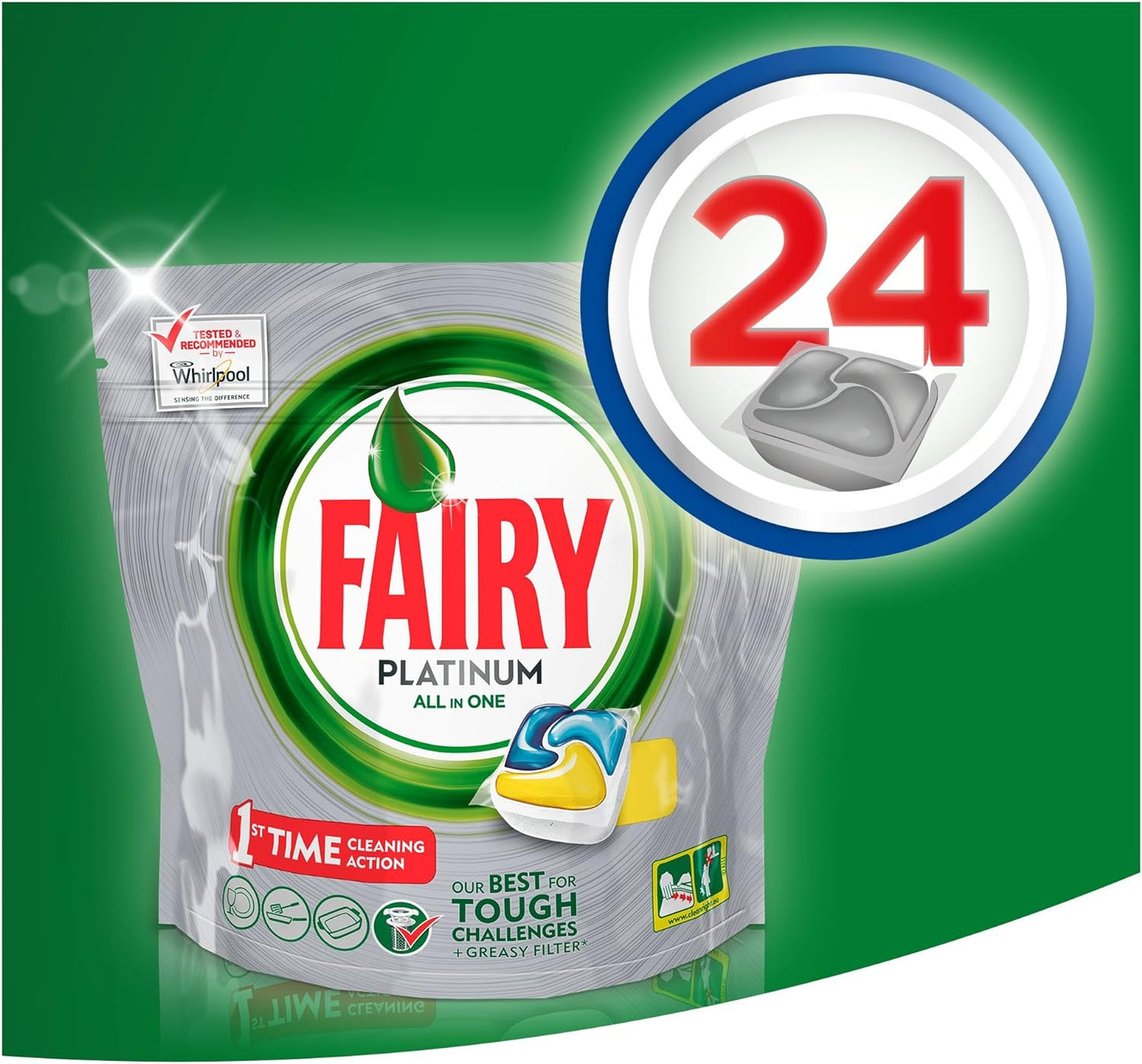 Fairy Platinum 24 Pastiglie per Lavastoviglie, Detersivo in Confezione da 24 Caps