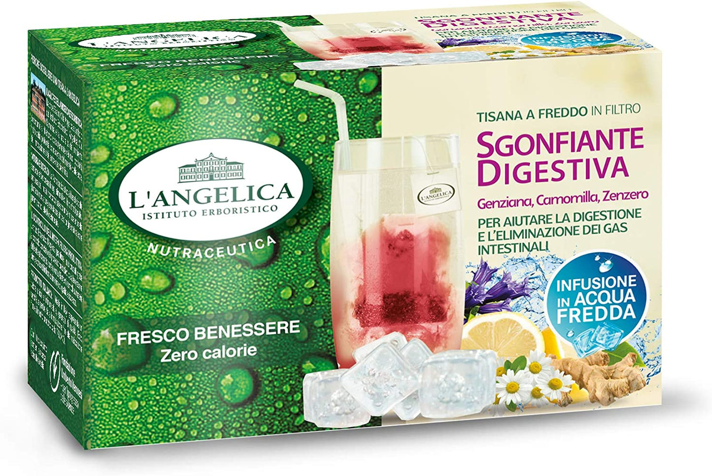 L'Angelica Tisana A Freddo Sgonfiante Digestiva - 10 Confezioni Da 18 Filtri, color Verde, 15 Unità - Confezione da 10