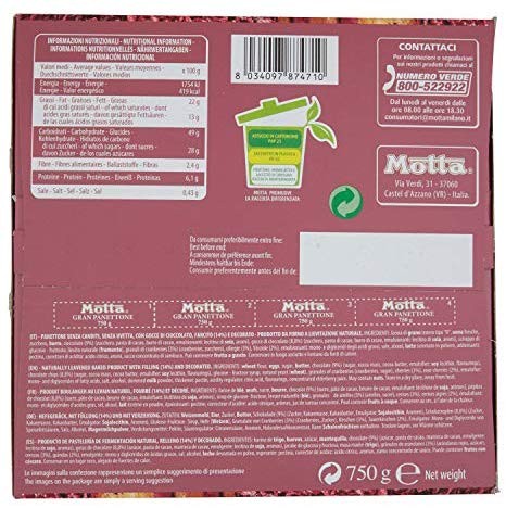 PANETTONE MOTTA CILIEGIE VISCIOLE, FRUTTI ROSSI E CIOCCOLATO 750 GRAMMI