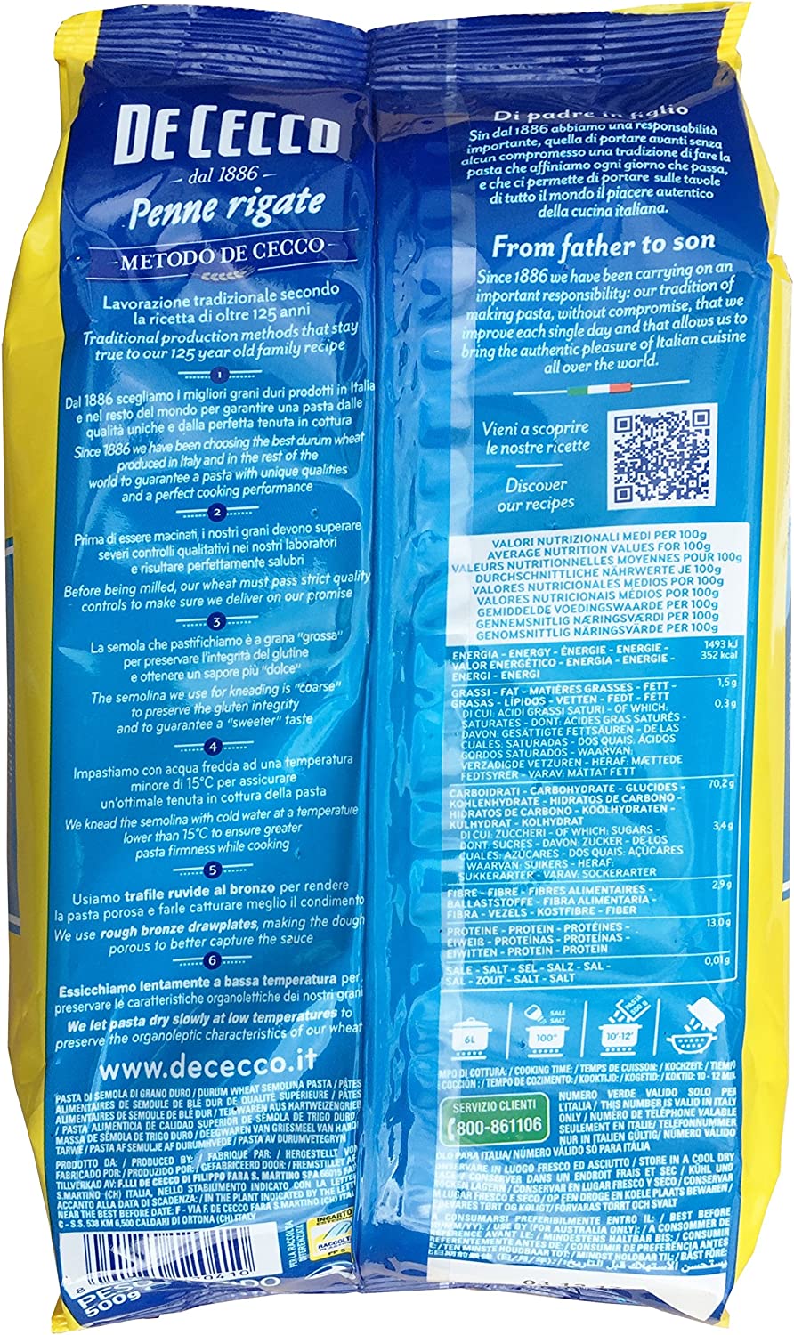 PASTA DE CECCO G500 N41 PENNE R.