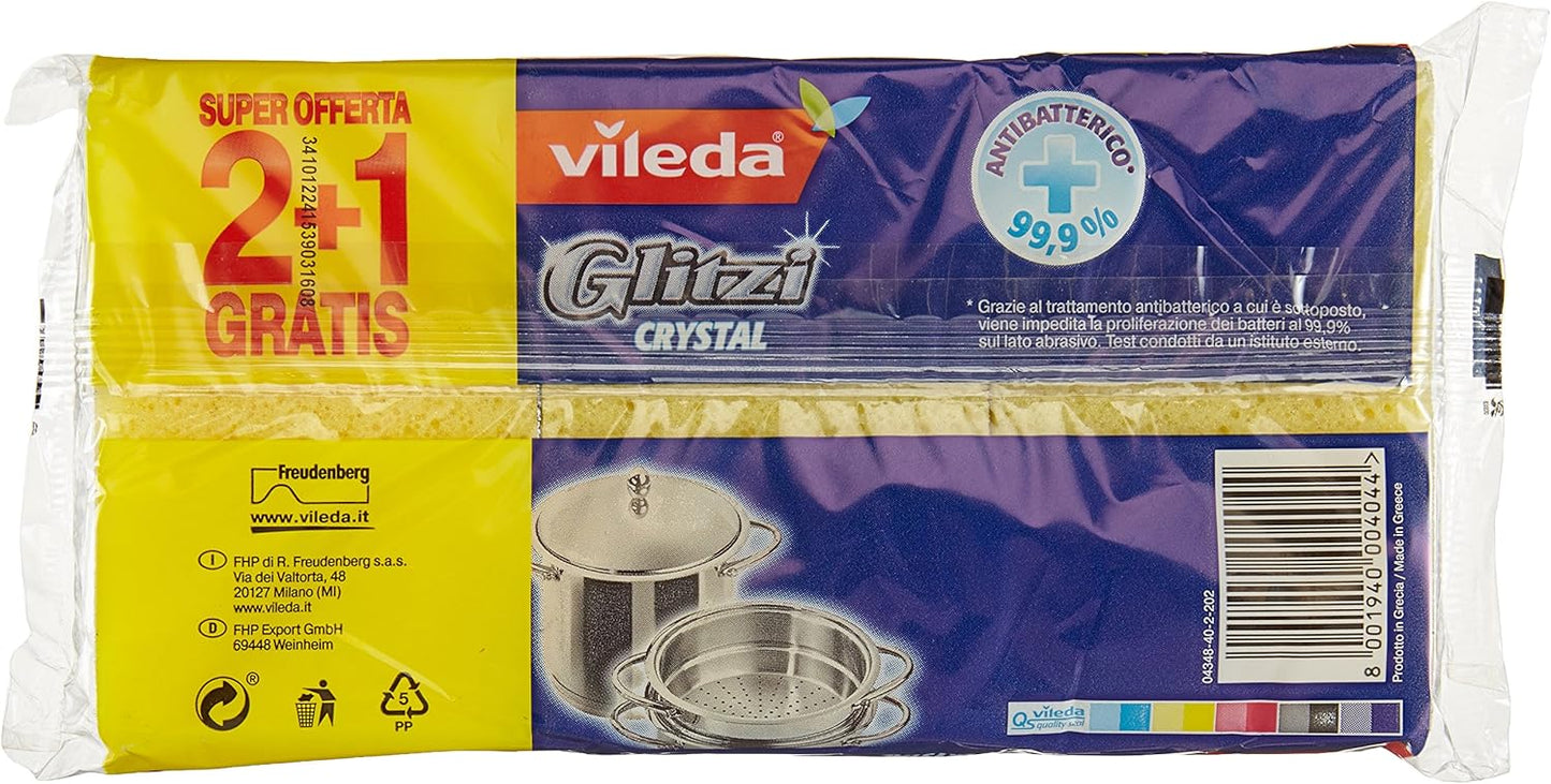 Vileda Glitzi Crystal Spugna da Cucina, Confezione da 3