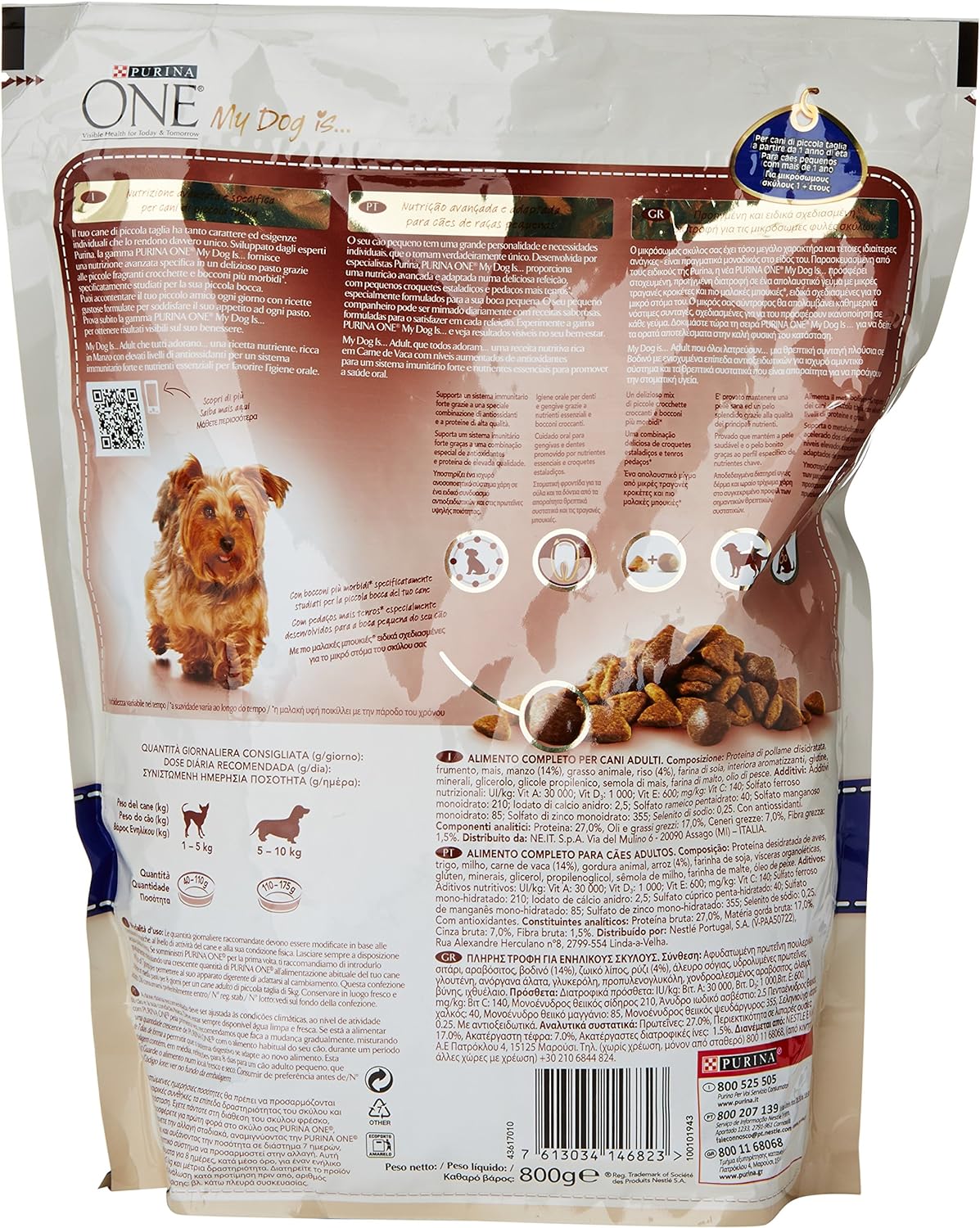 Purina One Mini <10kg Adult Crocchette Cani con Manzo e Riso 800 g