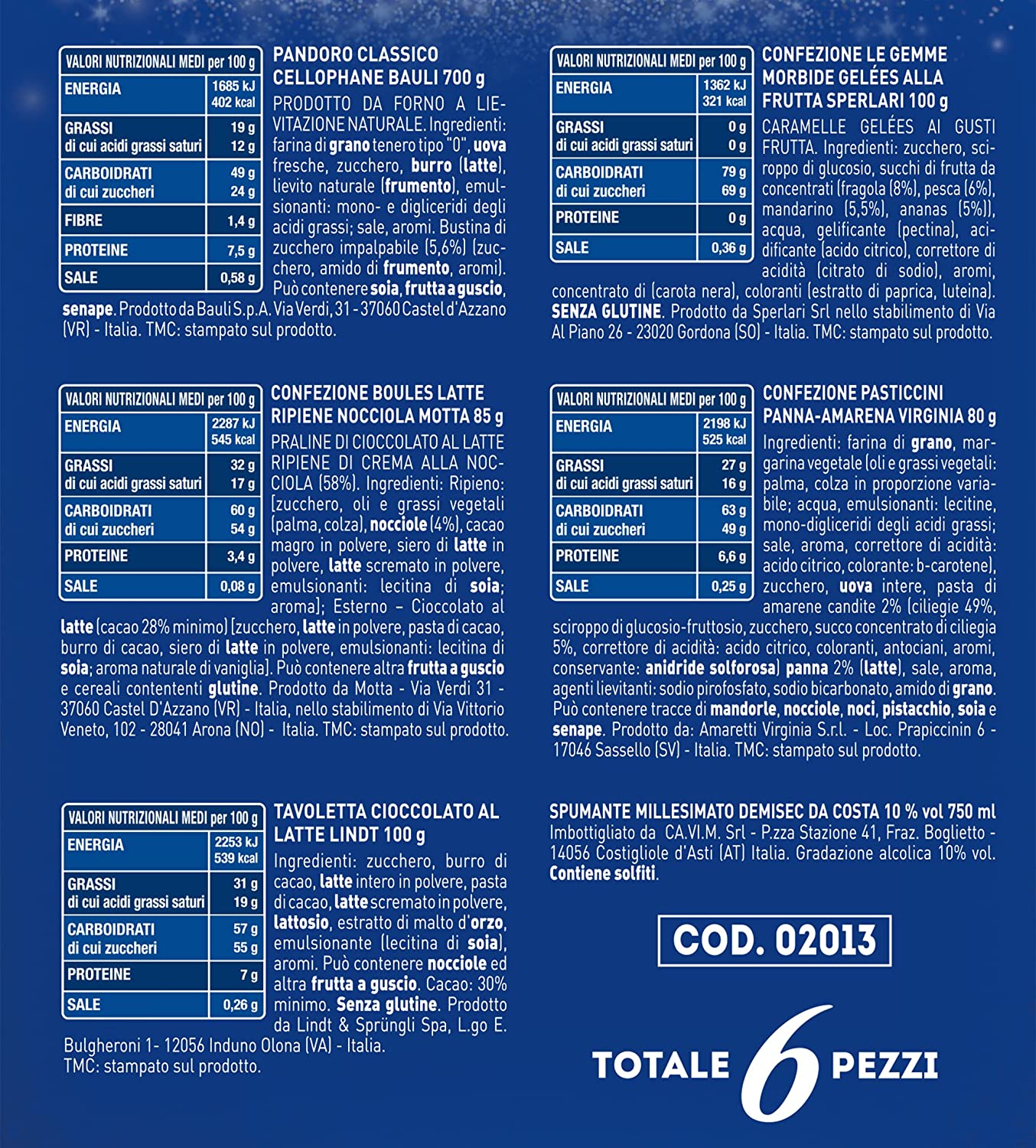 LE CADEAU | Confezione Regalo "Dolce Natale Pandoro", Confezione Alimentare Natalizia: Pandoro Bauli, Spumante, Cioccolato Lindt, Pasticcini, Gelèes Alla Frutta e Molto Altro, Idea Regalo Natale