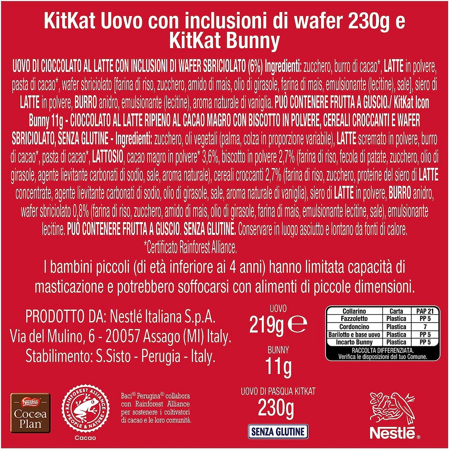 KITKAT Uovo di Pasqua Cioccolato al Latte con Wafer e KITKAT Bunny di cioccolato al latte ripieno 230g