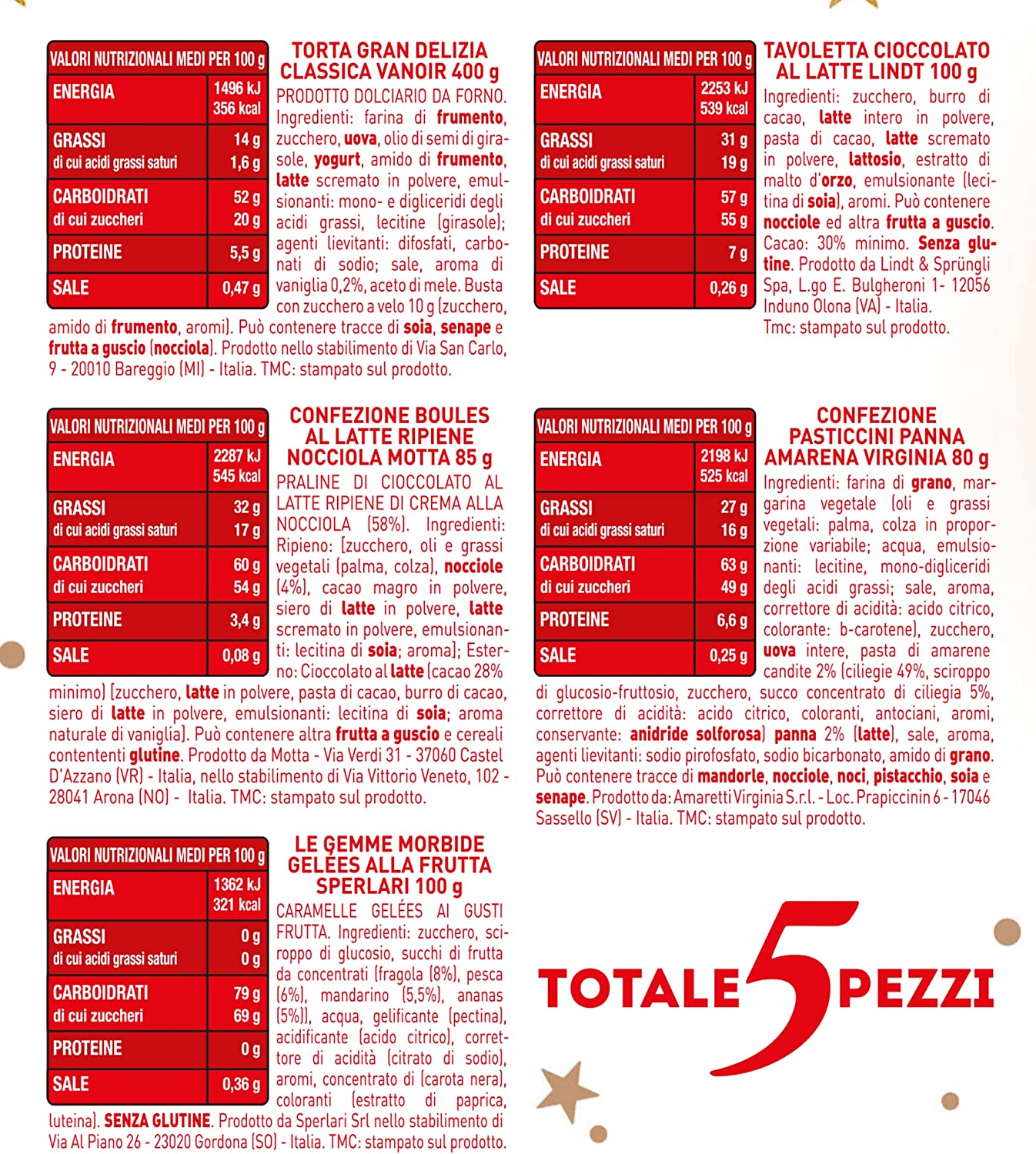 LE CADEAU | Confezione Regalo "Shopper Stella di Natale", Confezione Alimentare Natalizia 5 Pezzi: Torta Gran Delizia, Cioccolato, Pasticcini, Gelèes Alla Frutta e Tanto Altro, Idea Regalo Natale