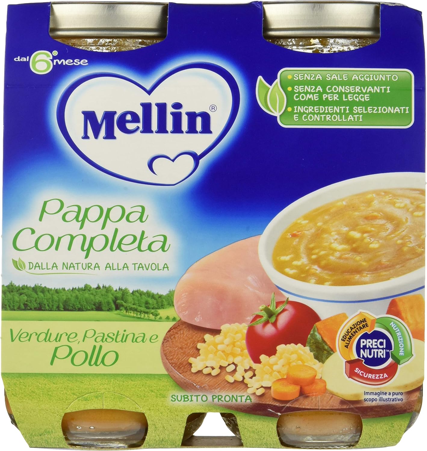 Mellin Pappa Completa Verdure Pastina e Pollo 100% Naturale – 12 Vaset –  Raspada