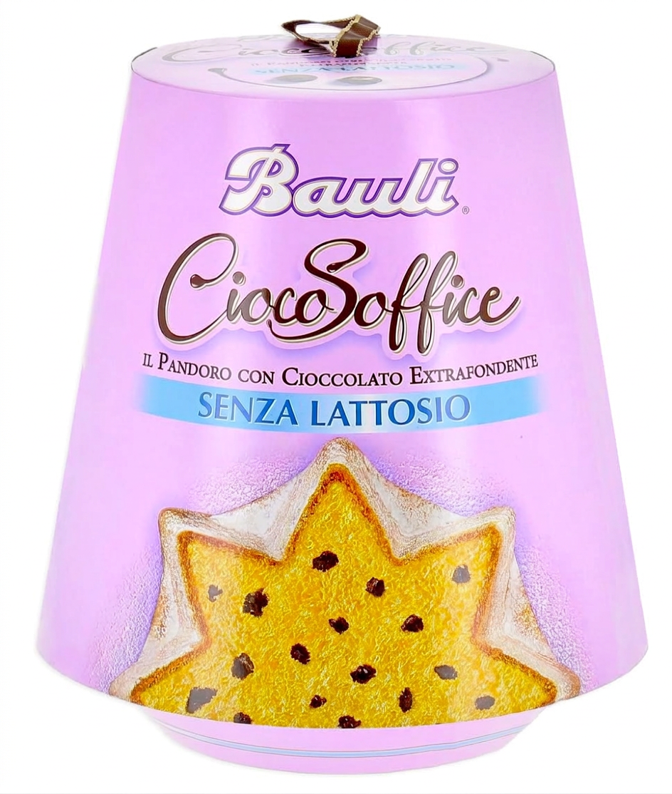 2X Bauli Pandoro CiocoSoffice con Gocce di Cioccolato Extra Fondente Senza Lattosio Lactose Free (2023) 700g [2 Pandori]