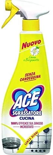 ACE SPRAY SGRASSATORE CUCINA SENZA CANDEGGINA LIMONE E BERGAMOTTO 6 CONFEZIONI DA 500 ML [TOTALE 3000 ML]