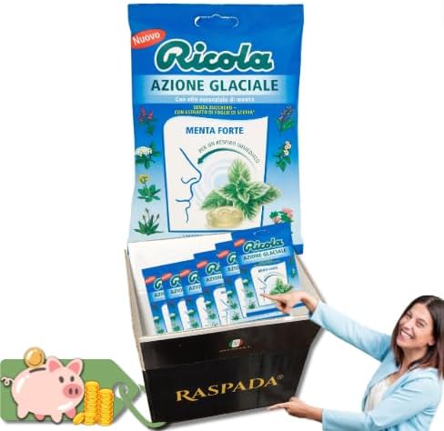 Pacco Convenienza X6 Ricola - Caramelle busta, 6 x 70g menta forte senza zucchero - con estratto di stevia