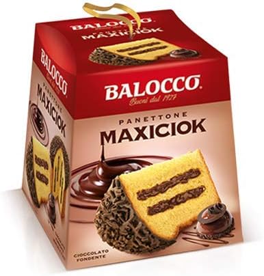 Balocco Panettone Maxiciok con Cioccolato Fondente, Uova Galline Allevate a Terra, Senza Canditi e Uvetta, con Crema, Dolce Natale, Qualità Made in Italy (Panettone Maxiciok, 800 g)