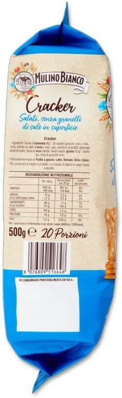 Mulino Bianco Cracker Senza Granelli di Sale in Superficie, Senza Olio di Palma, 20 Porzioni, 500 g