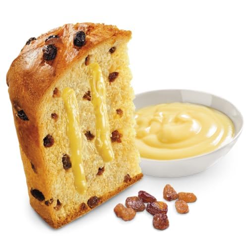 4x Maina Panettone Crema Pasticcera - Dolce Natalizio Tradizionale Italiano - Torta Natalizia con Crema Pasticcera e Uva Sultanina 800g
